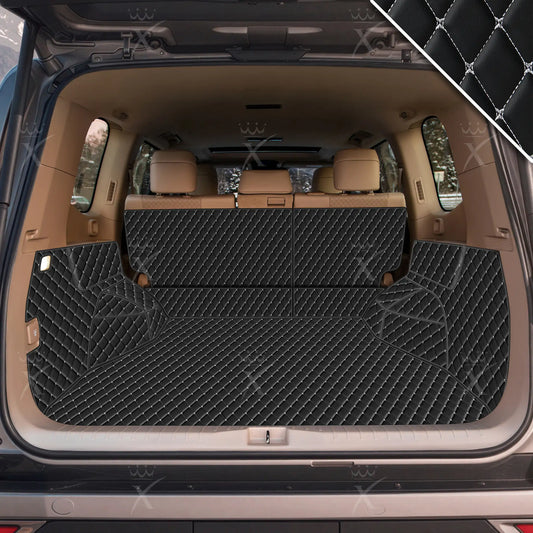 Tapis de Coffre 3D Intégral sur Mesure Premium Luxus – Motif Losange Noir avec Surpiqûres Blanches