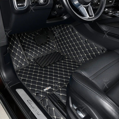 Tapis de Sol 3D sur Mesure Premium Luxus – Motif Losange Noir avec Surpiqûres Beiges