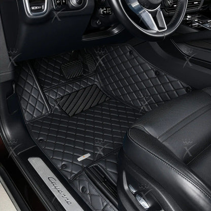 Tapis de Sol 3D Sur Mesure Premium Luxus – Motif Losange Noir avec Surpiqûres Noires