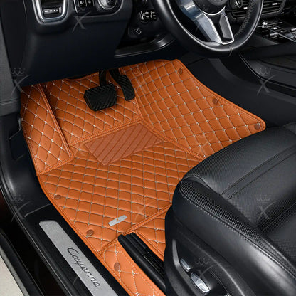 Tapis de Sol 3D sur Mesure Premium Luxus – Motif Losange Marron Caramel