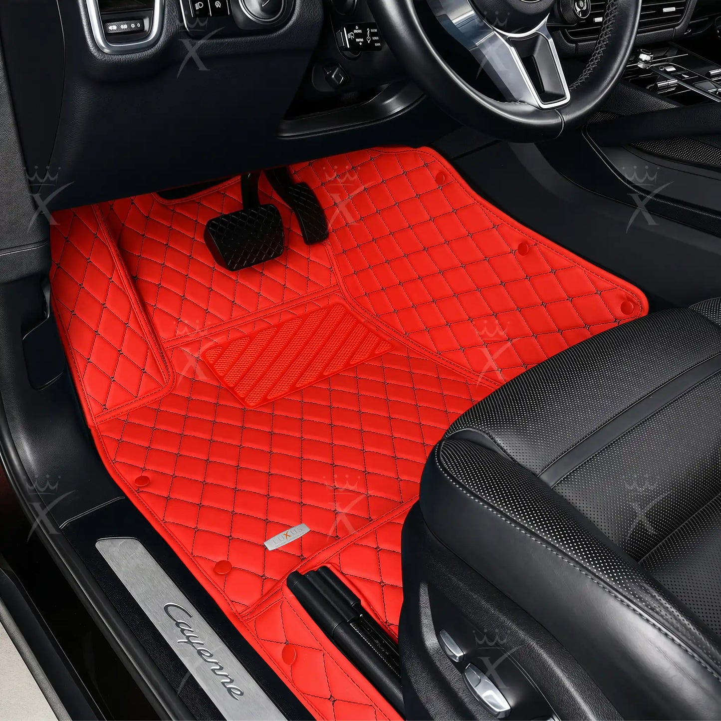 Tapis de Sol 3D sur Mesure Premium Luxus – Motif Losange Rouge Ferrari avec Surpiqûres Noires