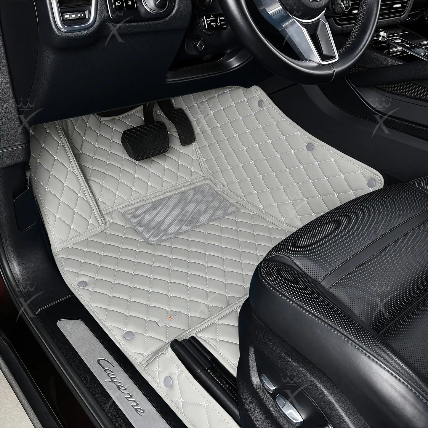Tapis de Sol 3D sur Mesure Premium Luxus – Motif Losange Gris Perle