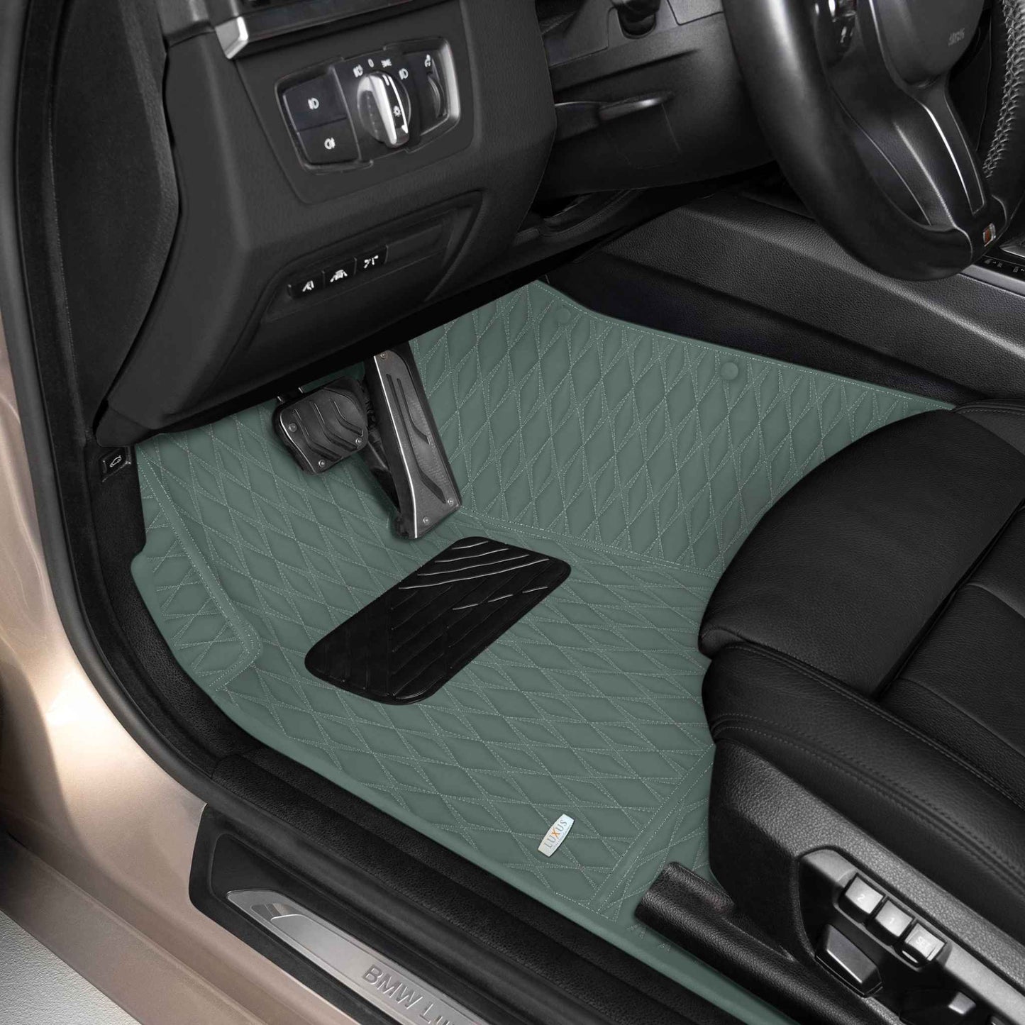 Tapis de Sol 3D sur Mesure Premium Luxus – Motif Double Losange Gris Sauge