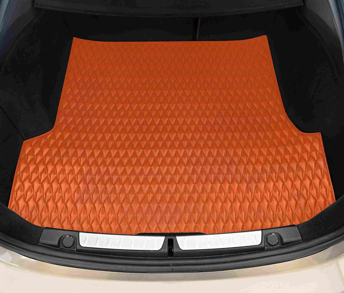 Tapis de coffre sur mesure premium Luxus – motif double losange orange ardent