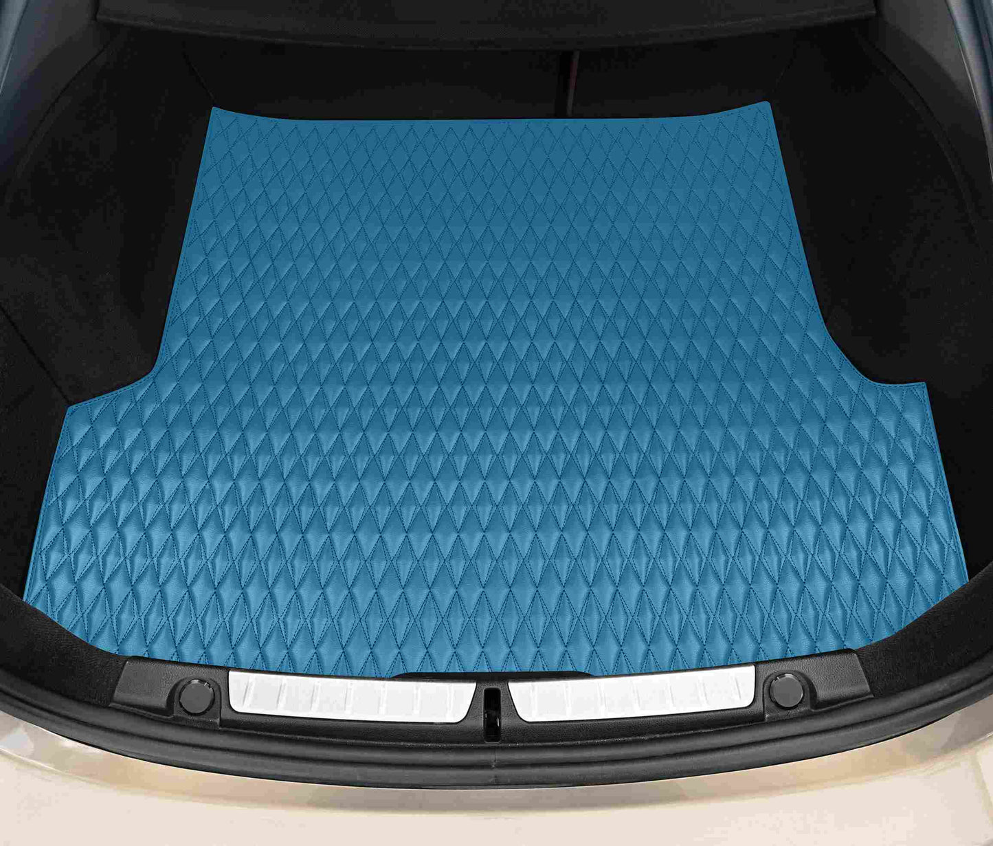 Tapis de Coffre sur Mesure Premium Luxus – Motif Double Losange Bleu Ciel