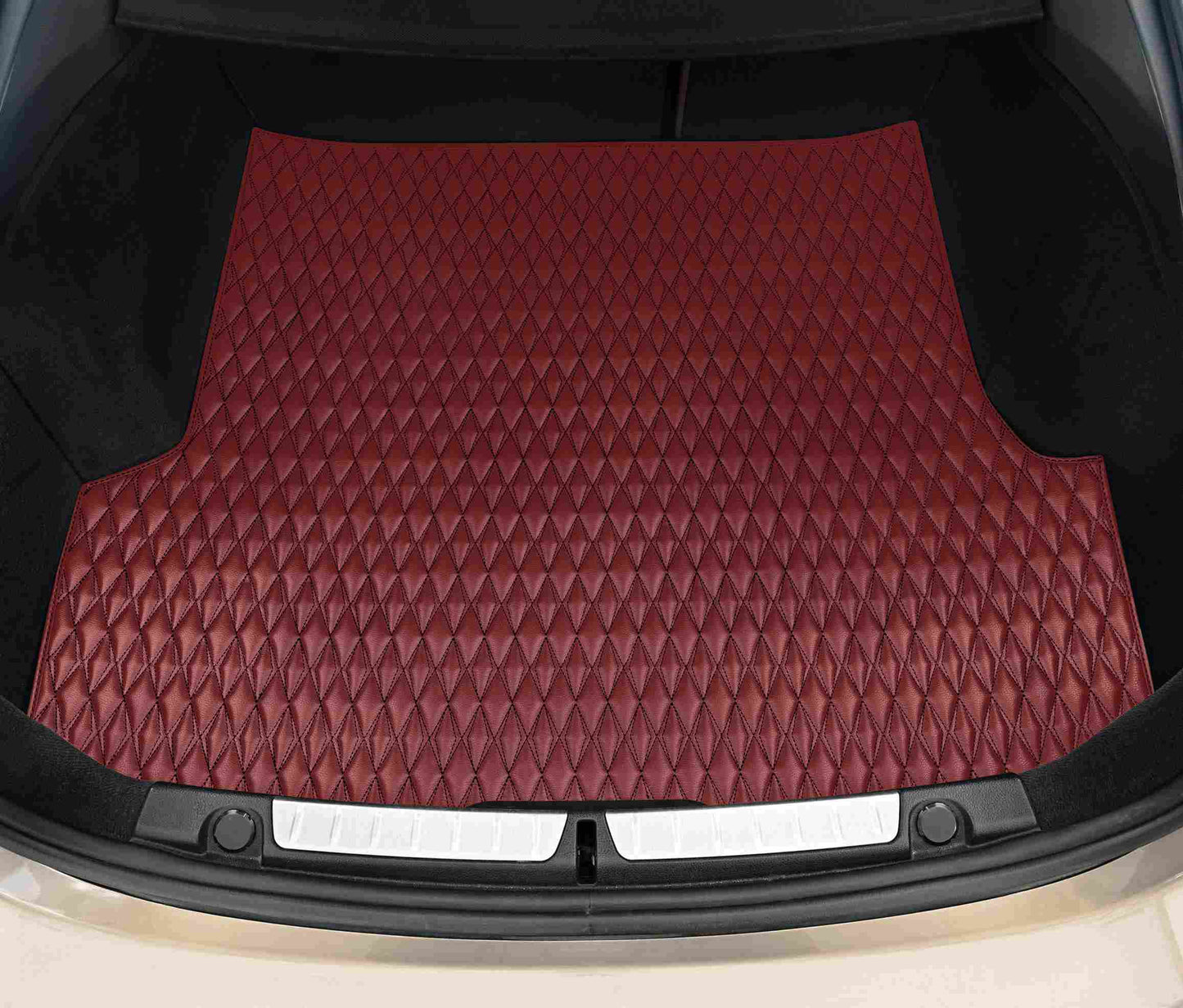 Tapis de Coffre sur Mesure Premium Luxus – Motif Double Losange Rouge Bordeaux
