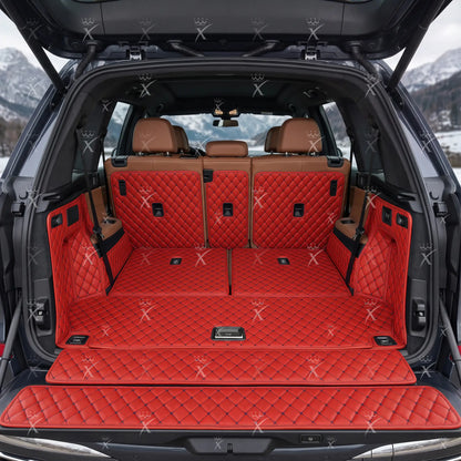 Tapis de Coffre 3D Intégral sur Mesure Premium Luxus – Motif Losange Rouge Ferrari avec Surpiqûres Noires