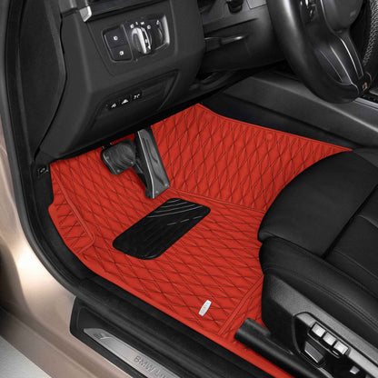Tapis de Sol 3D sur Mesure Premium Luxus – Motif Double Losange Rouge Ferrari avec Surpiqûres Noires