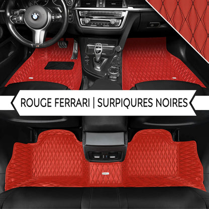 Tapis de Sol 3D sur Mesure Premium Luxus – Motif Double Losange Rouge Ferrari avec Surpiqûres Noires