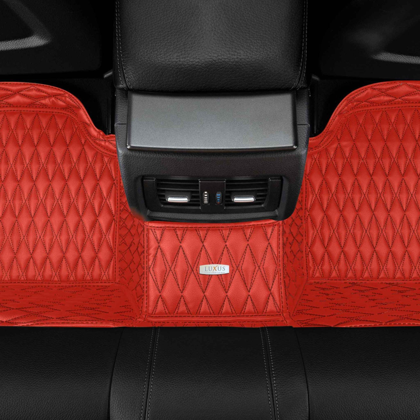 Tapis de Sol 3D sur Mesure Premium Luxus – Motif Double Losange Rouge Ferrari avec Surpiqûres Noires