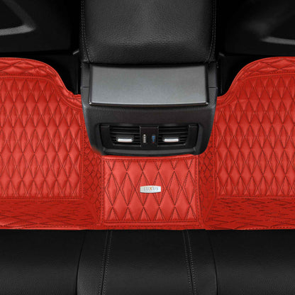 Tapis de Sol 3D sur Mesure Premium Luxus – Motif Double Losange Rouge Ferrari avec Surpiqûres Noires