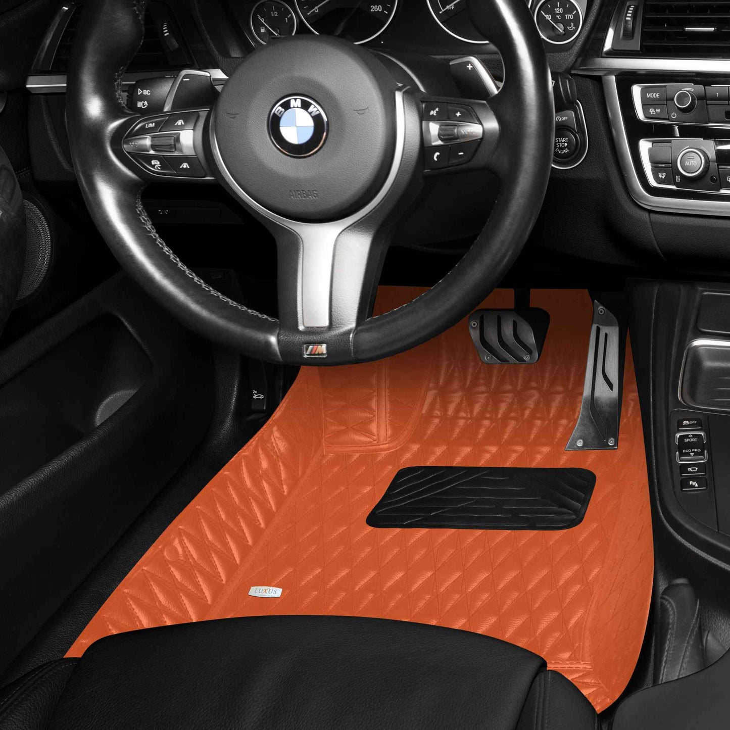 Tapis de Sol 3D sur Mesure Premium Luxus – Motif Double Losange Orange Ardent