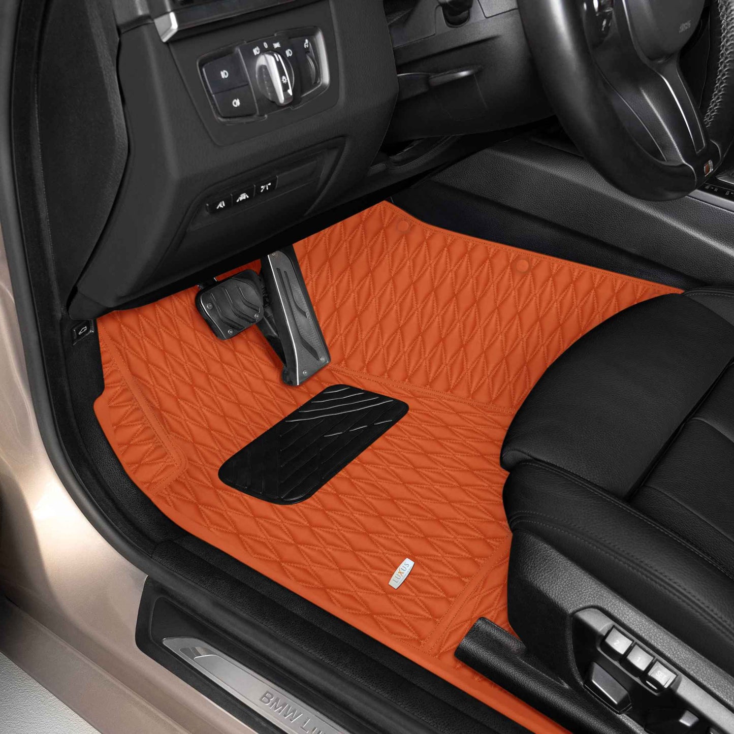 Tapis de Sol 3D sur Mesure Premium Luxus – Motif Double Losange Orange Ardent