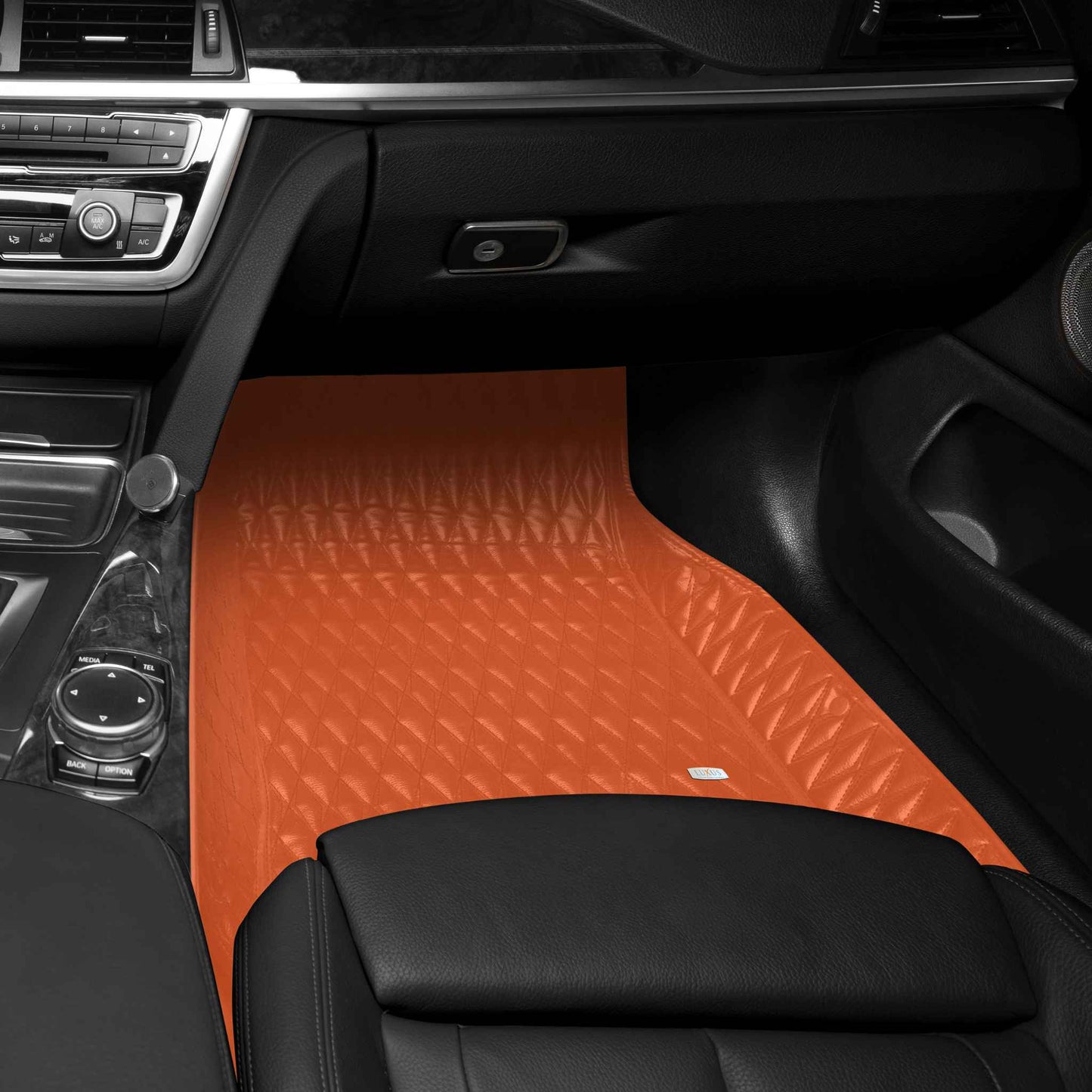 Tapis de Sol 3D sur Mesure Premium Luxus – Motif Double Losange Orange Ardent