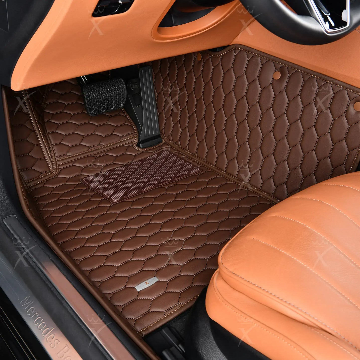 Tapis de Sol 3D sur Mesure Premium Luxus – Motif Nid d’Abeille Marron Chocolat