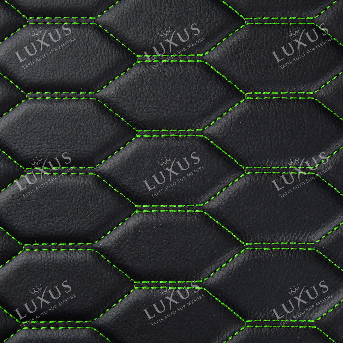Tapis de Coffre 3D Intégral sur Mesure Premium Luxus – Motif Nid d’Abeille Noir avec Surpiqûres Vertes