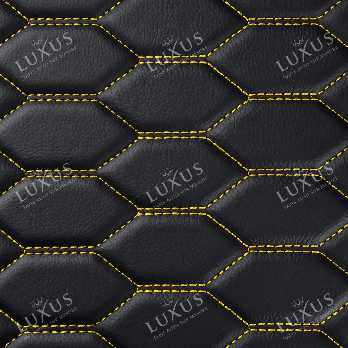 Tapis de Coffre 3D Intégral sur Mesure Premium Luxus – Motif Nid d’Abeille Noir avec Surpiqûres Jaunes
