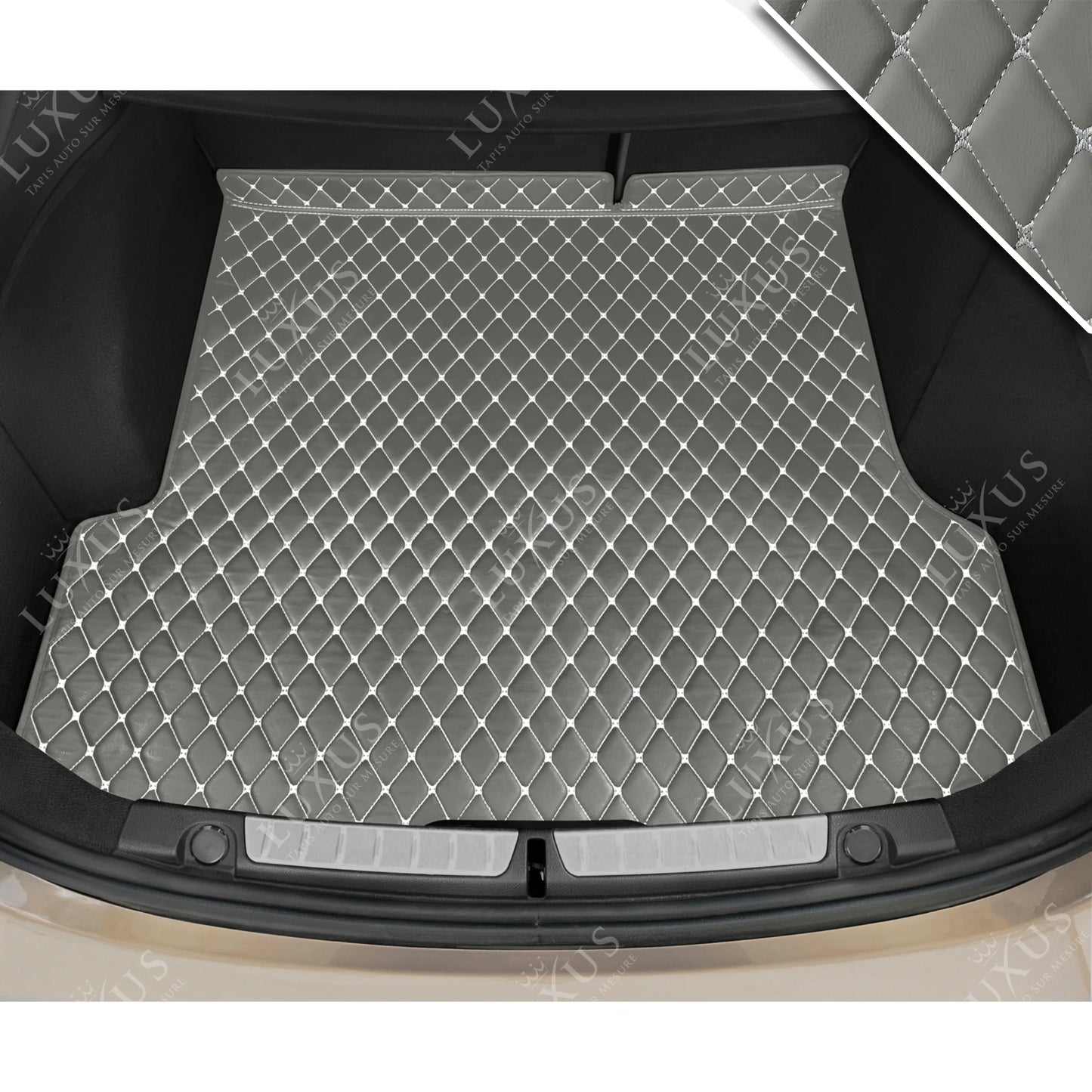 Tapis de Coffre sur Mesure Premium Luxus – Motif Losange Gris Perle