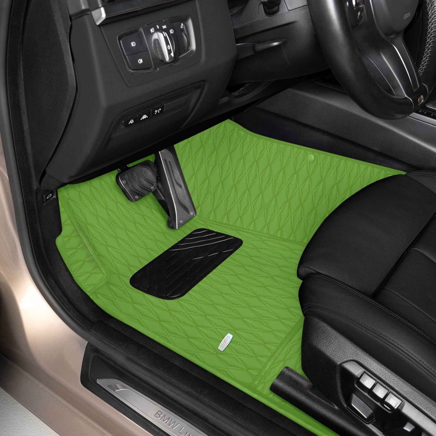 Tapis de Sol 3D sur Mesure Premium Luxus – Motif Double Losange Vert Electrique