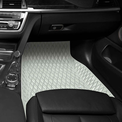Tapis de Sol 3D sur Mesure Premium Luxus – Motif Double Losange Blanc Neige avec Surpiqûres Noires