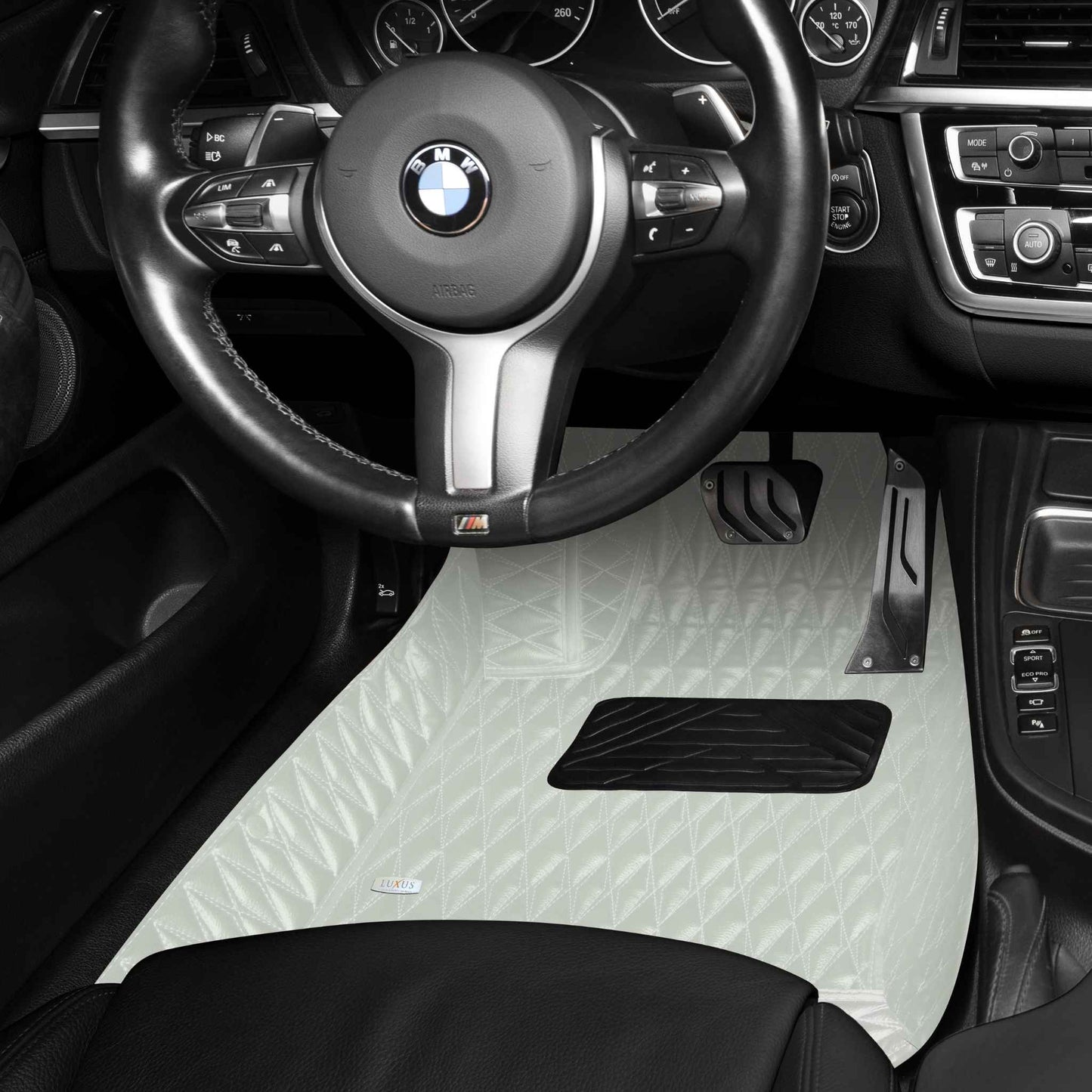 Tapis de Sol 3D sur Mesure Premium Luxus – Motif Double Losange Blanc Neige
