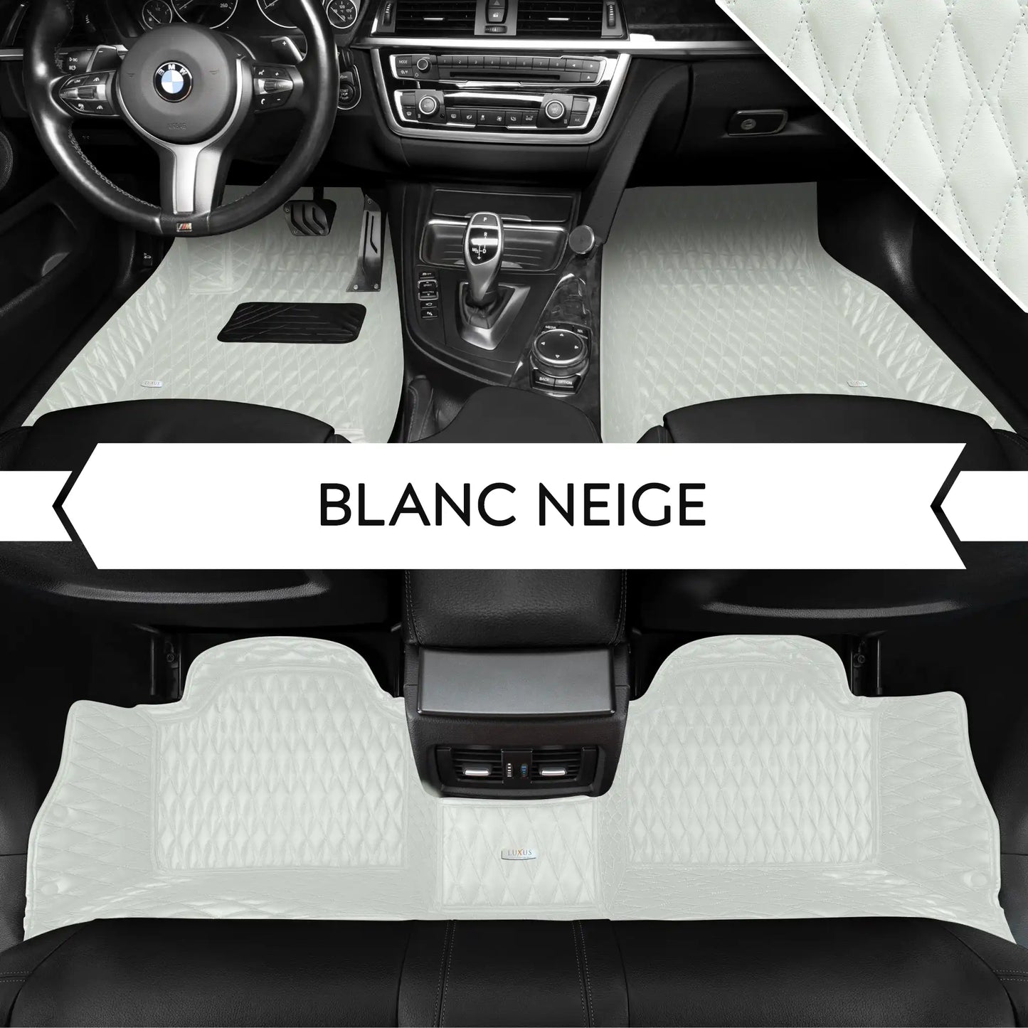 Tapis de Sol 3D sur Mesure Premium Luxus – Motif Double Losange Blanc Neige