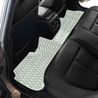 Tapis de Sol 3D sur Mesure Premium Luxus – Motif Double Losange Blanc Neige avec Surpiqûres Noires