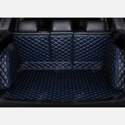 Tapis de Coffre 3D Intégral sur Mesure Premium Luxus – Motif Losange Noir avec Surpiqûres Bleues