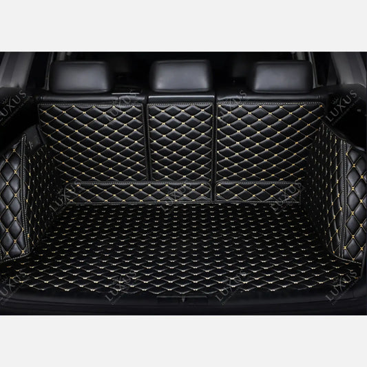 Tapis de coffre 3D intégral sur mesure premium Luxus – motif losange noir avec surpiqûres beiges