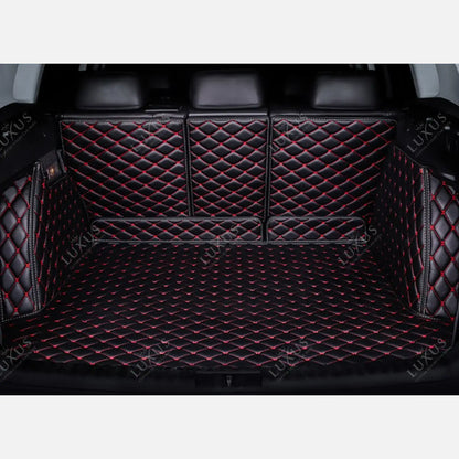 Tapis de Coffre 3D Intégral sur Mesure Premium Luxus – Motif Losange Noir avec Surpiqûres Rouges