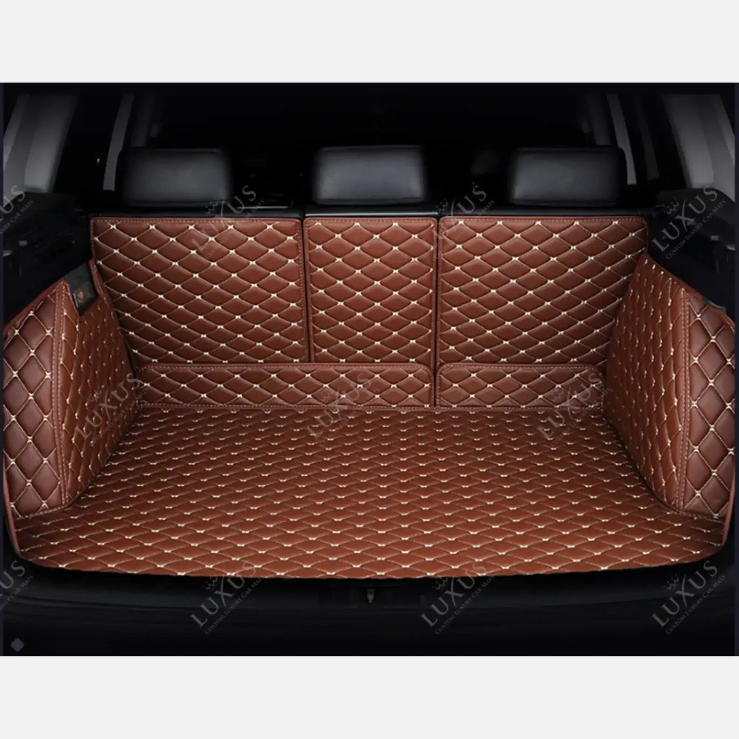 Tapis de Coffre 3D Intégral sur Mesure Premium Luxus – Motif Losange Marron Caramel