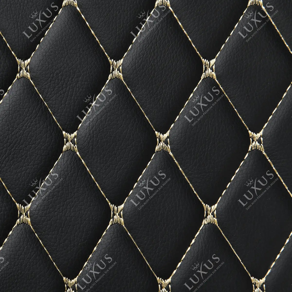 Tapis de coffre 3D intégral sur mesure premium Luxus – motif losange noir avec surpiqûres beiges