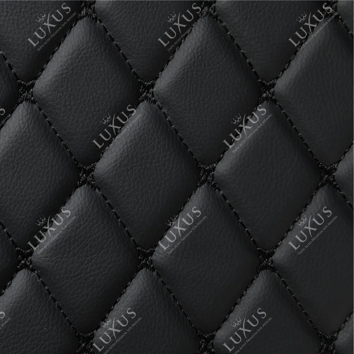 Tapis de coffre 3D intégral sur mesure premium Luxus – motif losange noir avec surpiqûres noires