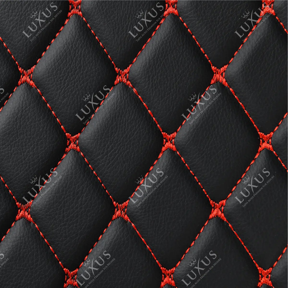 Tapis de Coffre 3D Intégral sur Mesure Premium Luxus – Motif Losange Noir avec Surpiqûres Rouges